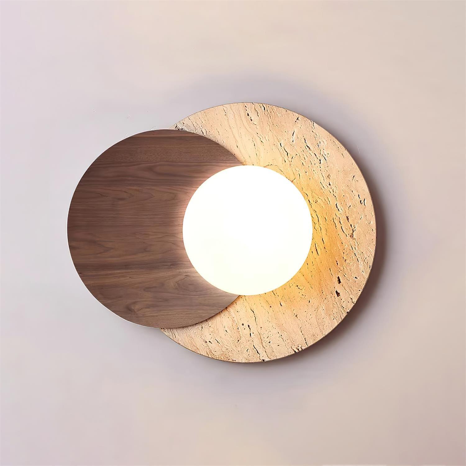 Wall Lamp Overlapping Travertine Disc Walnut Wood Scandinavian - Letslighting