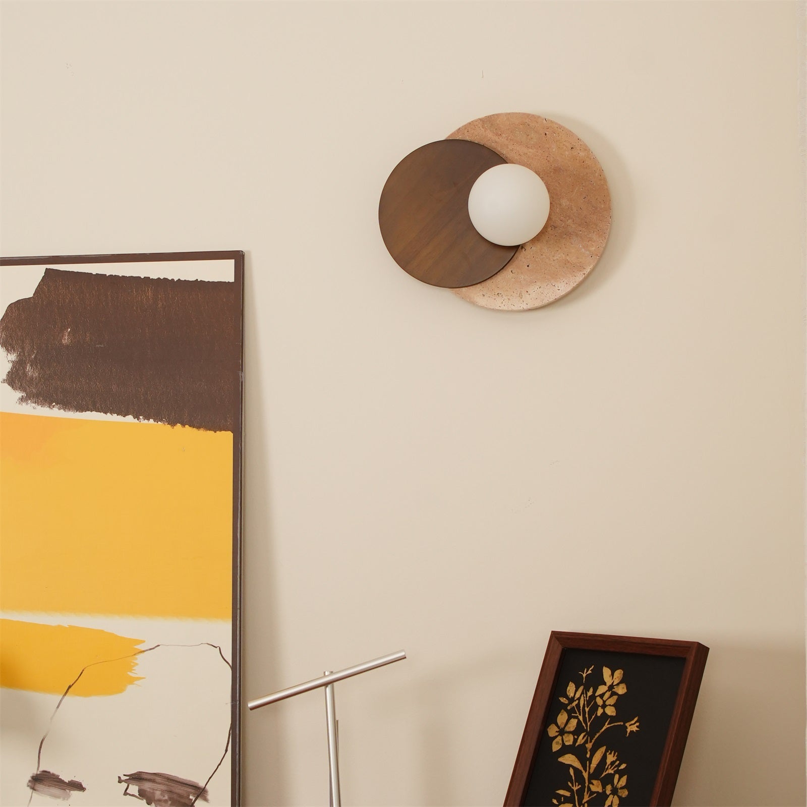 Wall Lamp Overlapping Travertine Disc Walnut Wood Scandinavian - Letslighting