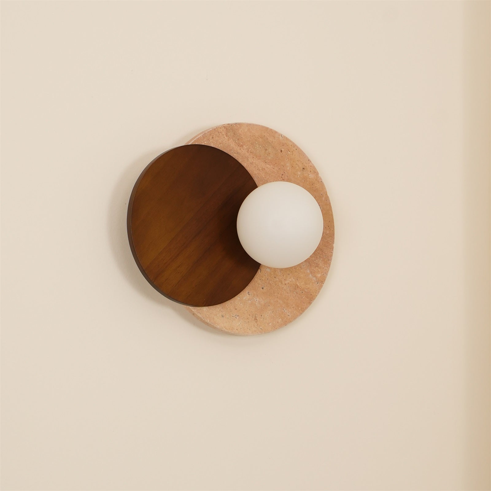 Wall Lamp Overlapping Travertine Disc Walnut Wood Scandinavian - Letslighting