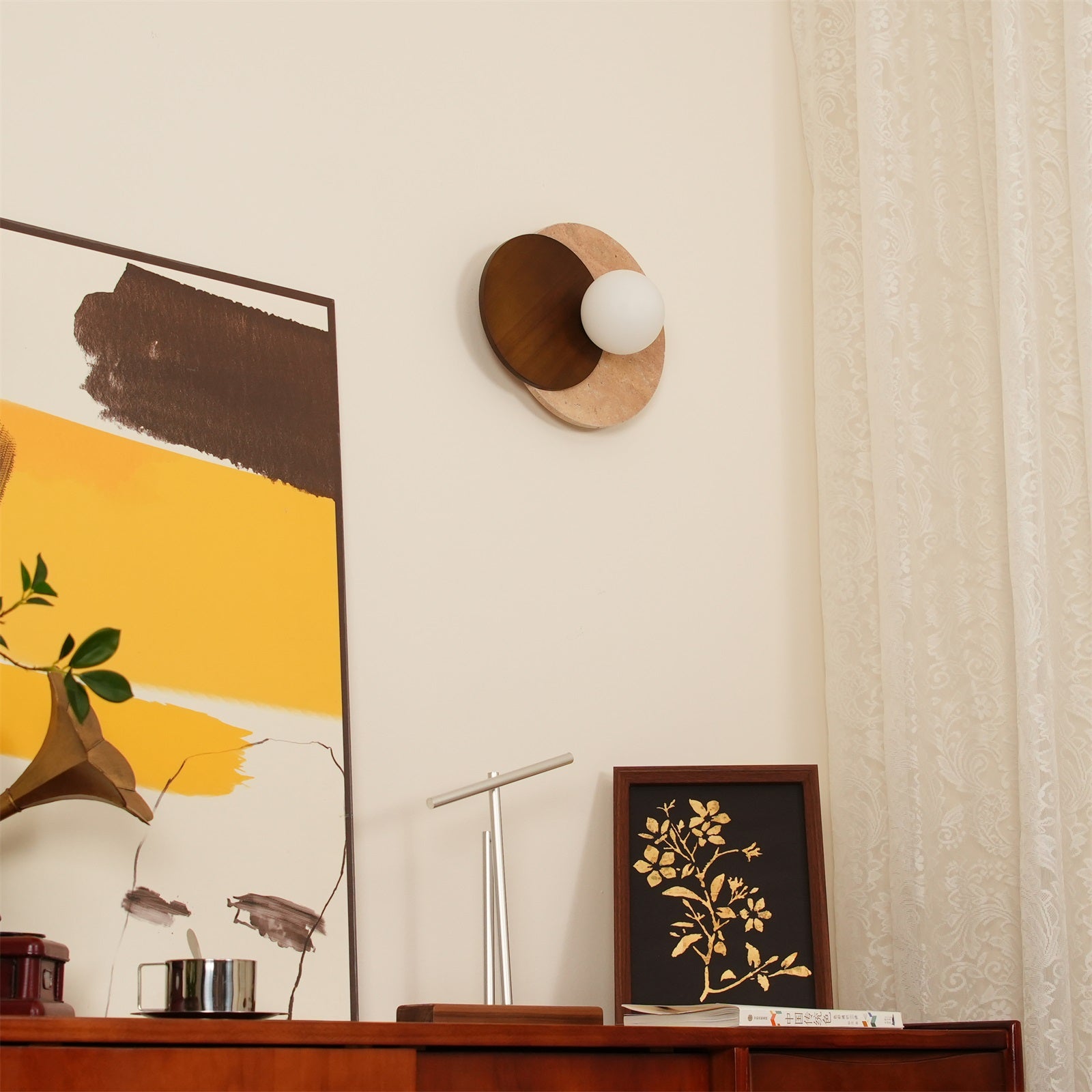 Wall Lamp Overlapping Travertine Disc Walnut Wood Scandinavian - Letslighting
