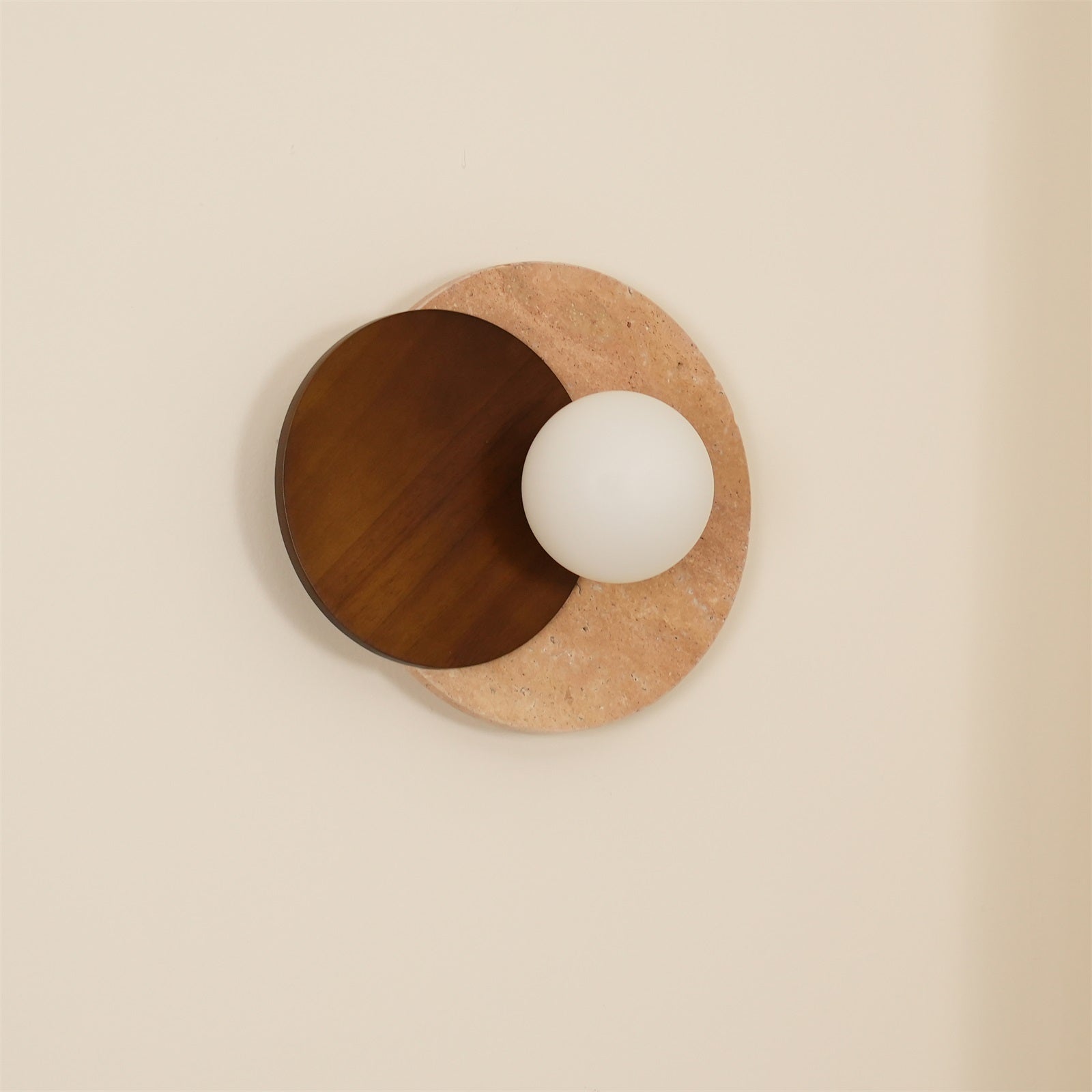 Wall Lamp Overlapping Travertine Disc Walnut Wood Scandinavian - Letslighting