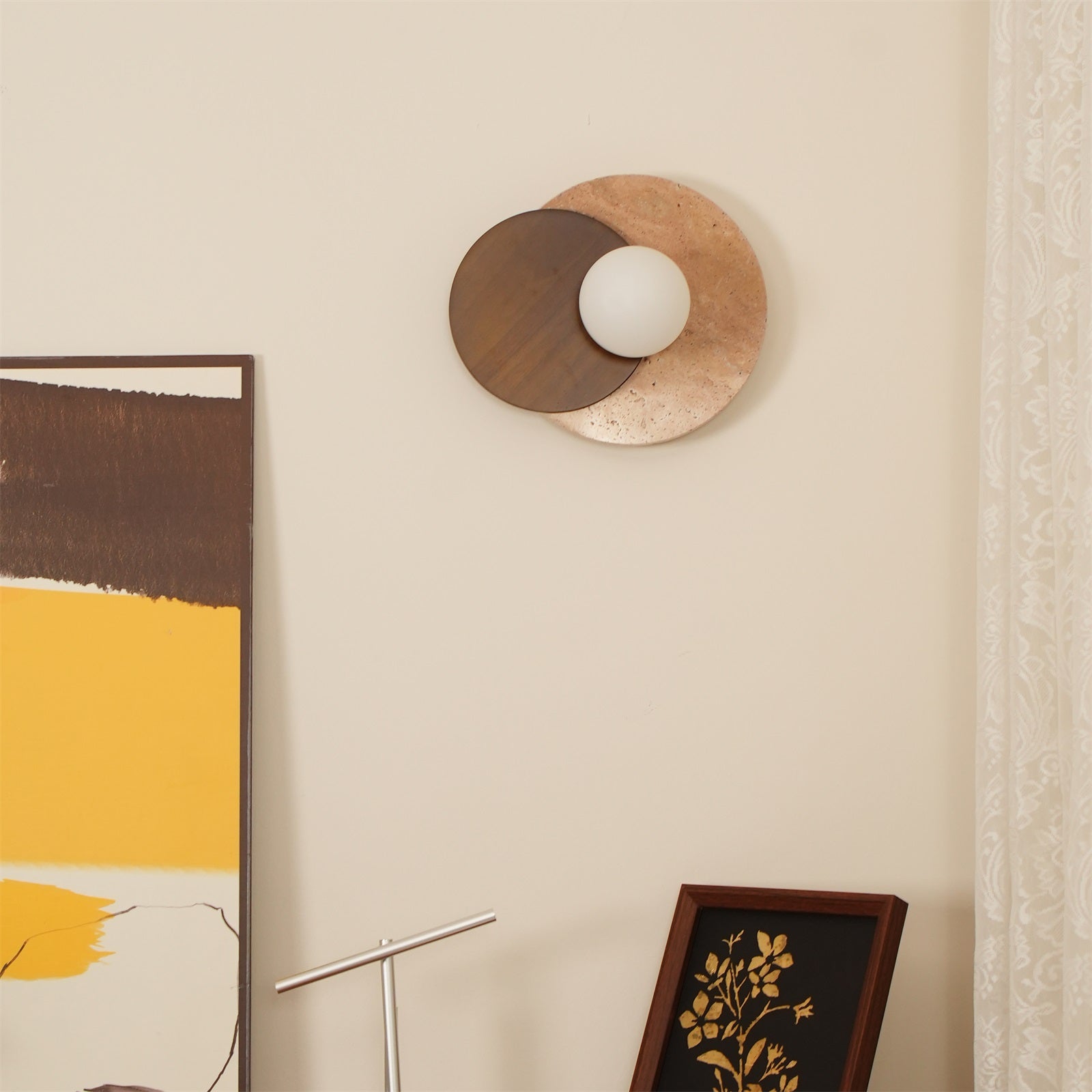 Wall Lamp Overlapping Travertine Disc Walnut Wood Scandinavian - Letslighting