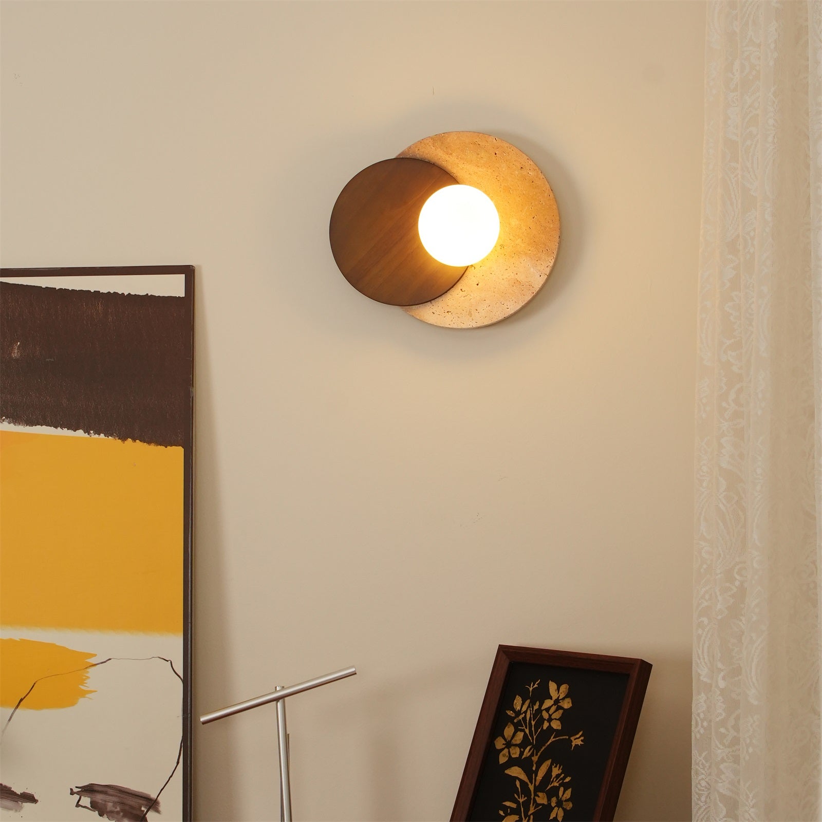 Wall Lamp Overlapping Travertine Disc Walnut Wood Scandinavian - Letslighting
