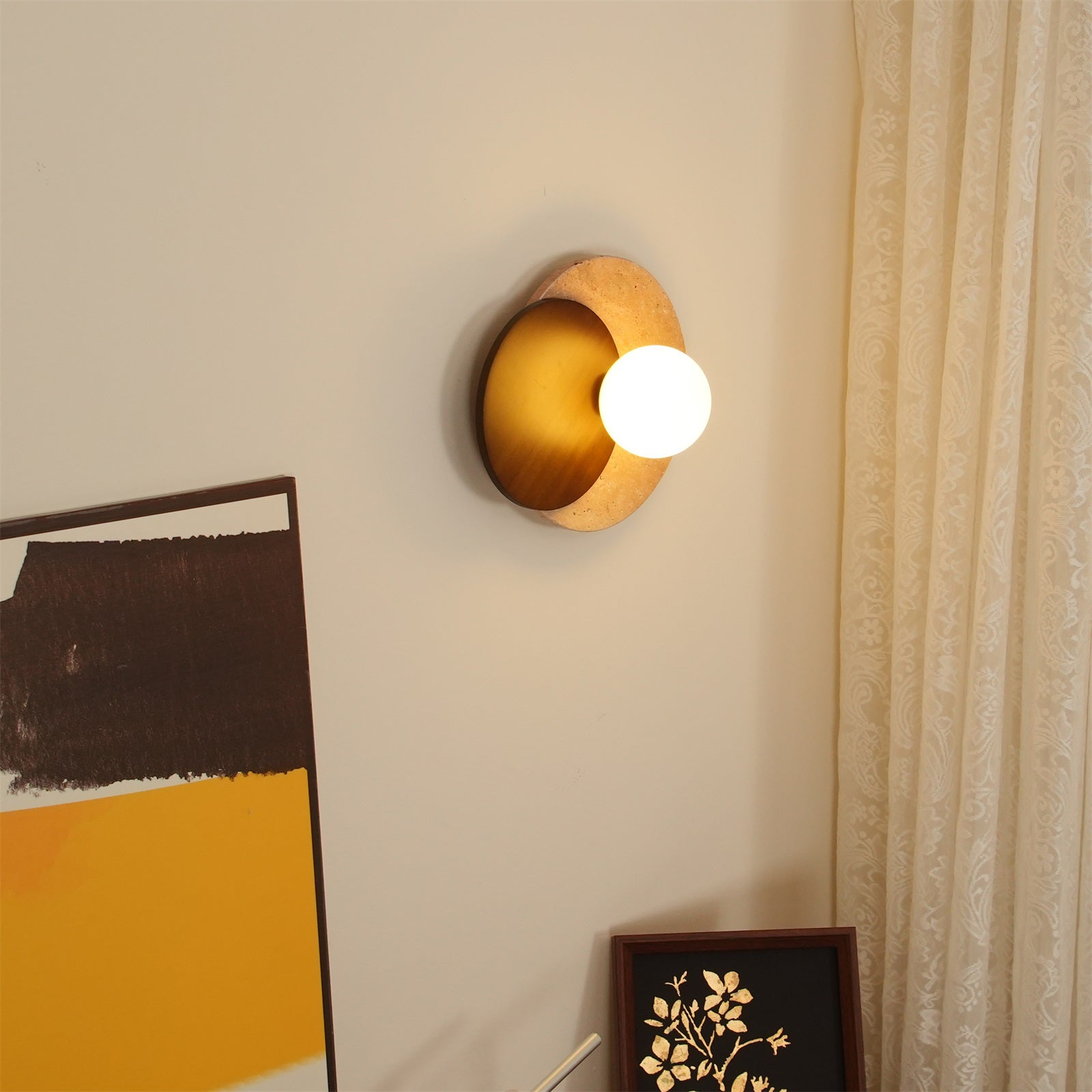 Wall Lamp Overlapping Travertine Disc Walnut Wood Scandinavian - Letslighting