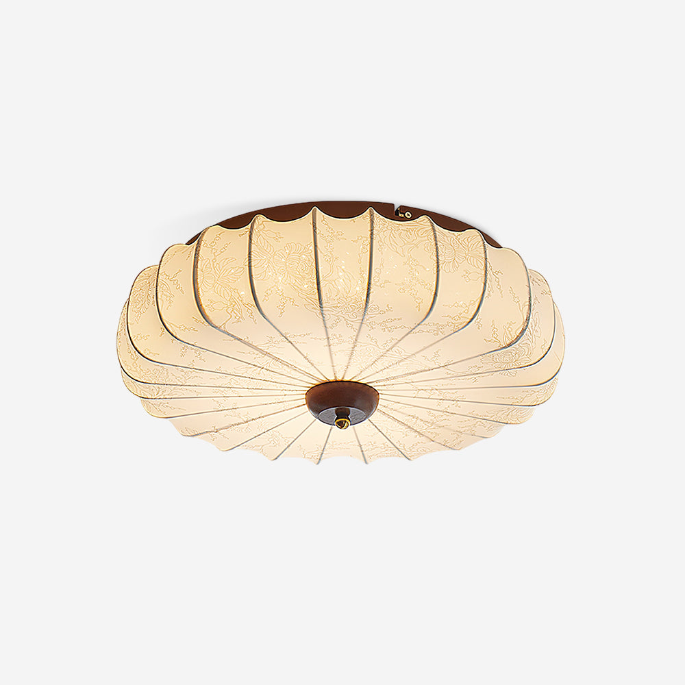 Ceiling Lamp Fabric Shade Pleated Lotus Shape Wooden Canopy - Letslighting