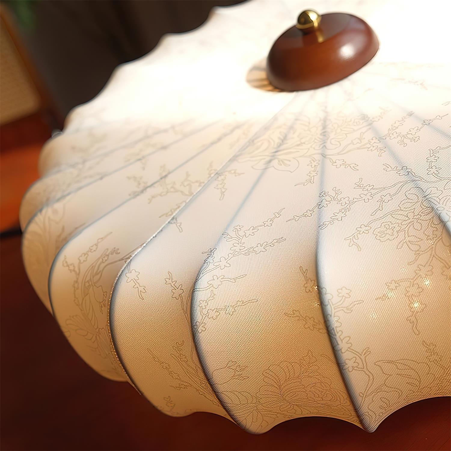 Ceiling Lamp Fabric Shade Pleated Lotus Shape Wooden Canopy - Letslighting