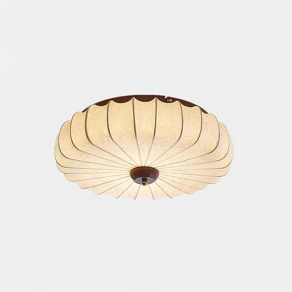 Ceiling Lamp Fabric Shade Pleated Lotus Shape Wooden Canopy - Letslighting