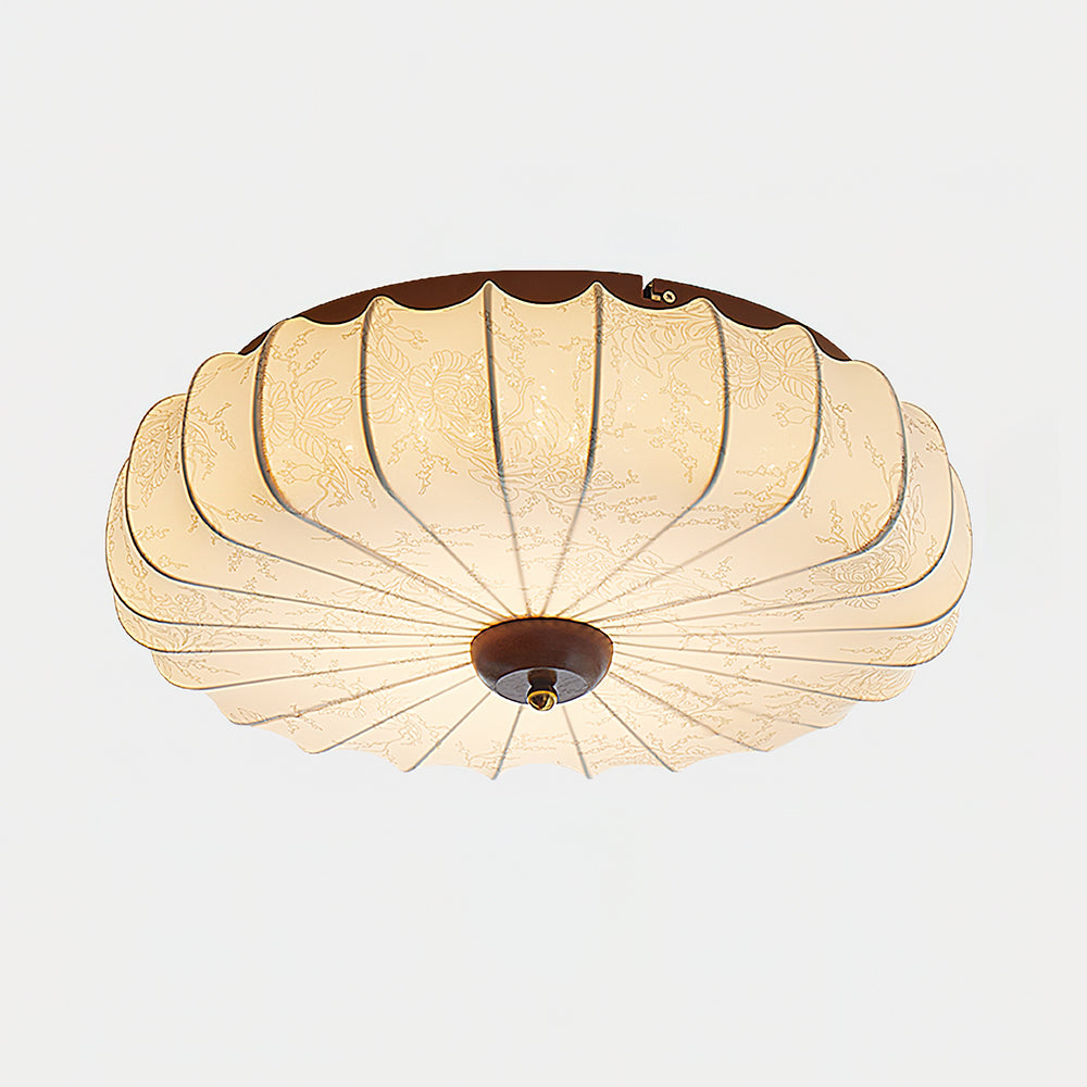 Ceiling Lamp Fabric Shade Pleated Lotus Shape Wooden Canopy - Letslighting