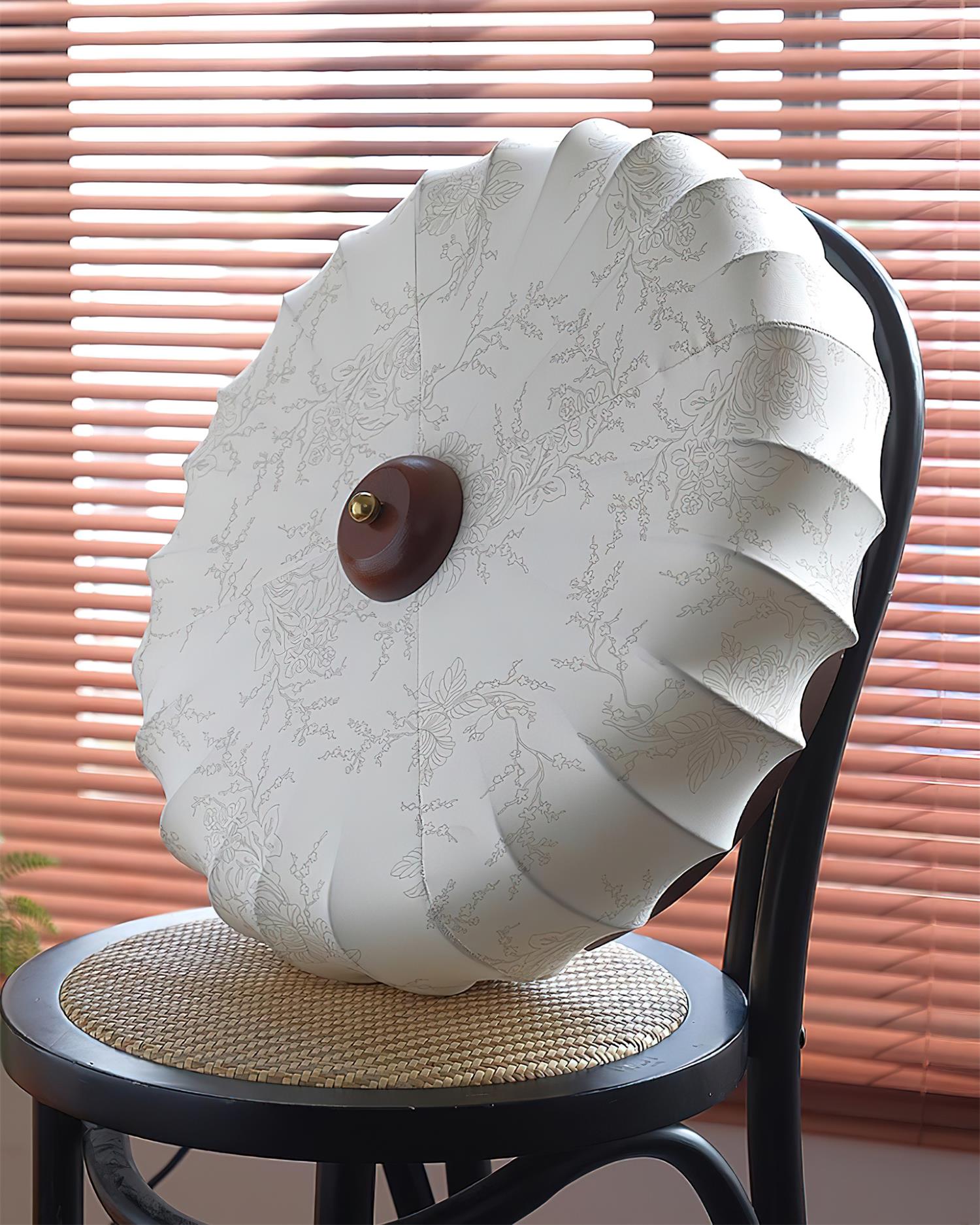 Ceiling Lamp Fabric Shade Pleated Lotus Shape Wooden Canopy - Letslighting