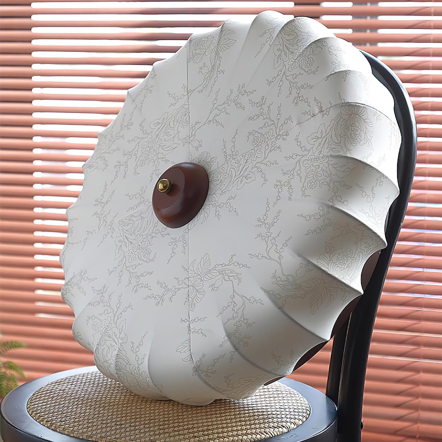 Ceiling Lamp Fabric Shade Pleated Lotus Shape Wooden Canopy - Letslighting