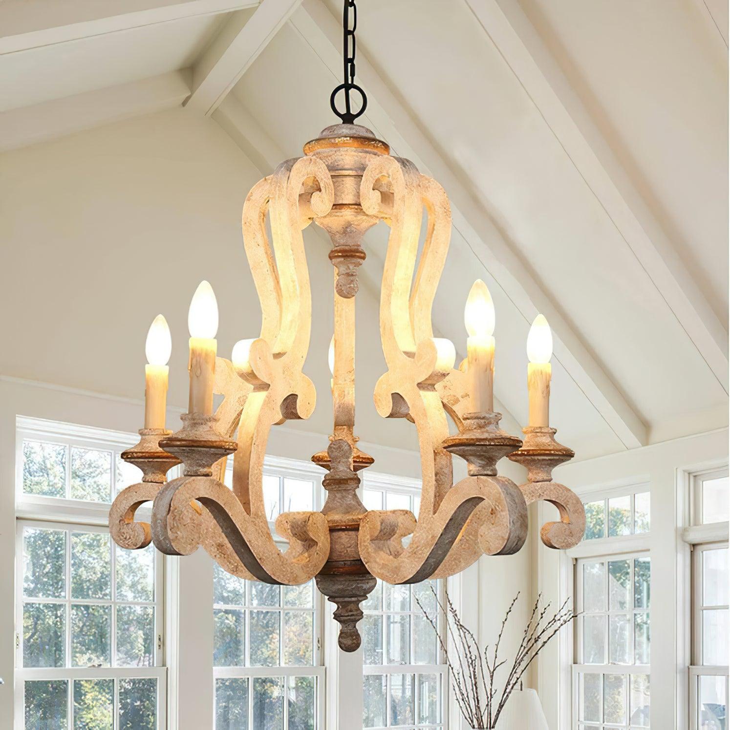 Lustra Chandelier Wooden Candle Mid-Century - Letslighting