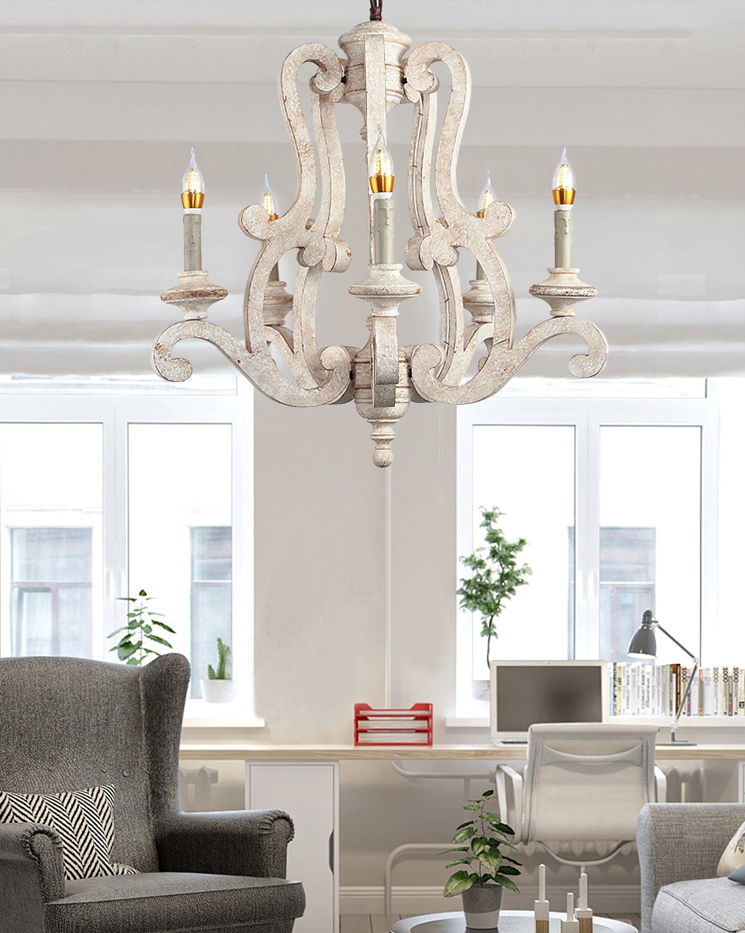Lustra Chandelier Wooden Candle Mid-Century - Letslighting