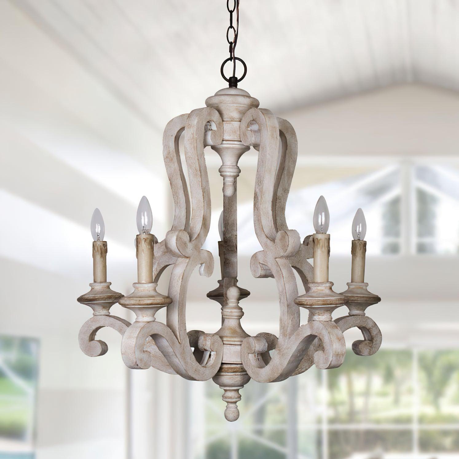 Lustra Chandelier Wooden Candle Mid-Century - Letslighting