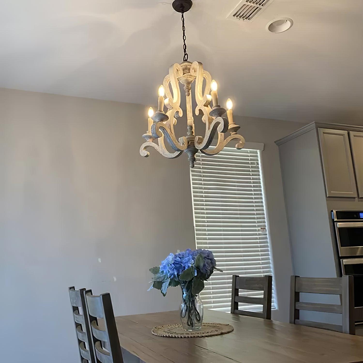 Lustra Chandelier Wooden Candle Mid-Century - Letslighting