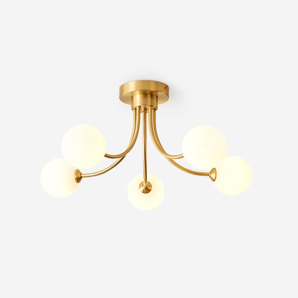 Ceiling Light Brass Branching Arms Opal Globe Shades Modern Elegant - Letslighting