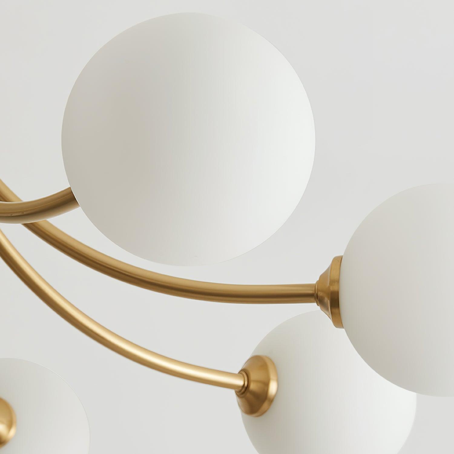Ceiling Light Brass Branching Arms Opal Globe Shades Modern Elegant - Letslighting
