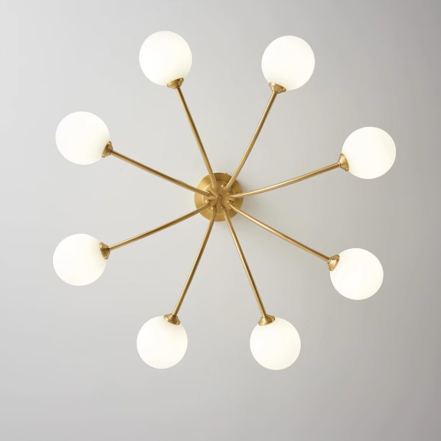 Ceiling Light Brass Branching Arms Opal Globe Shades Modern Elegant - Letslighting