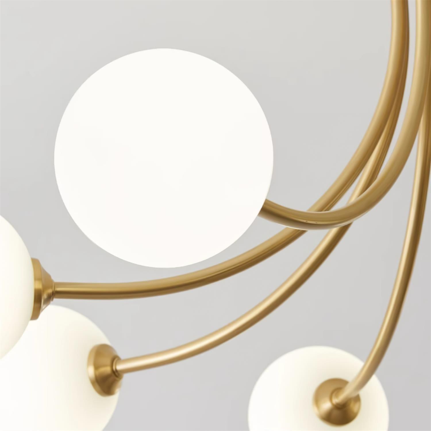 Ceiling Light Brass Branching Arms Opal Globe Shades Modern Elegant - Letslighting