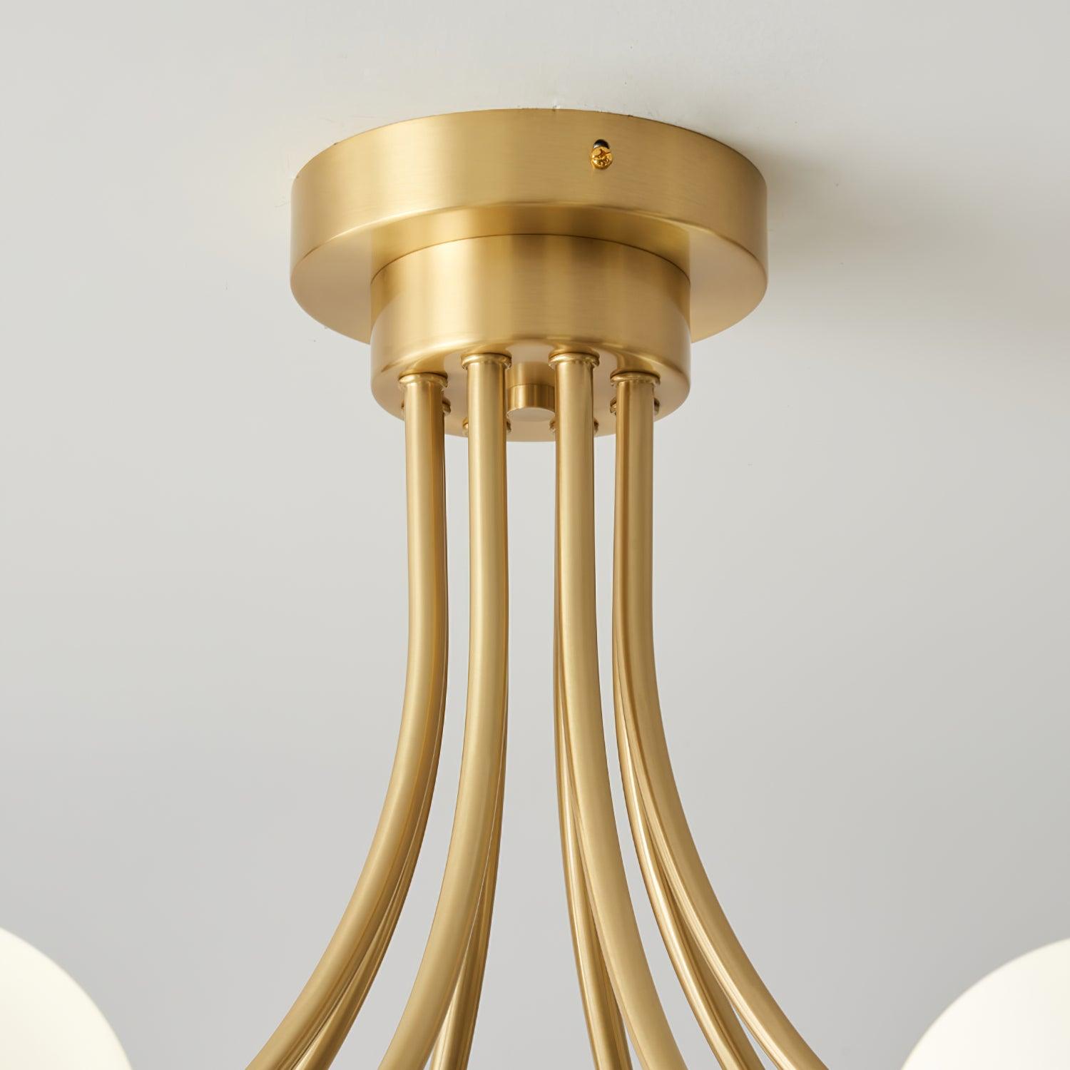 Ceiling Light Brass Branching Arms Opal Globe Shades Modern Elegant - Letslighting