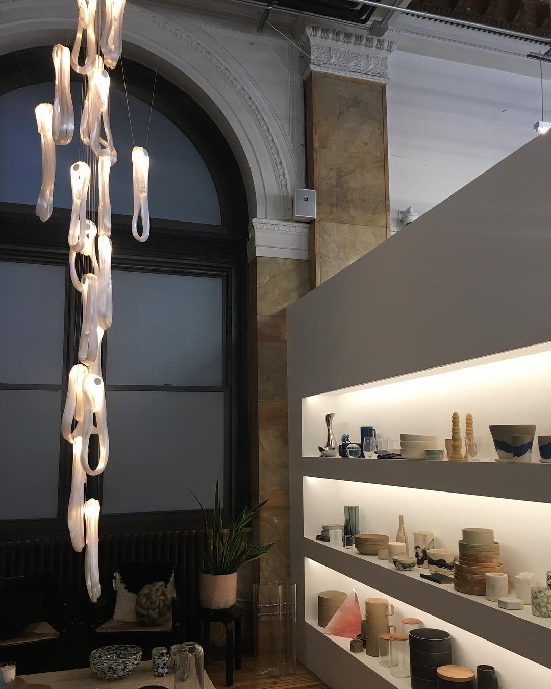 Pearlescent Modern Metal & Glass Chandelier