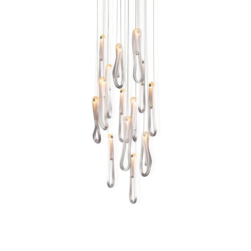 Pearlescent Modern Metal & Glass Chandelier