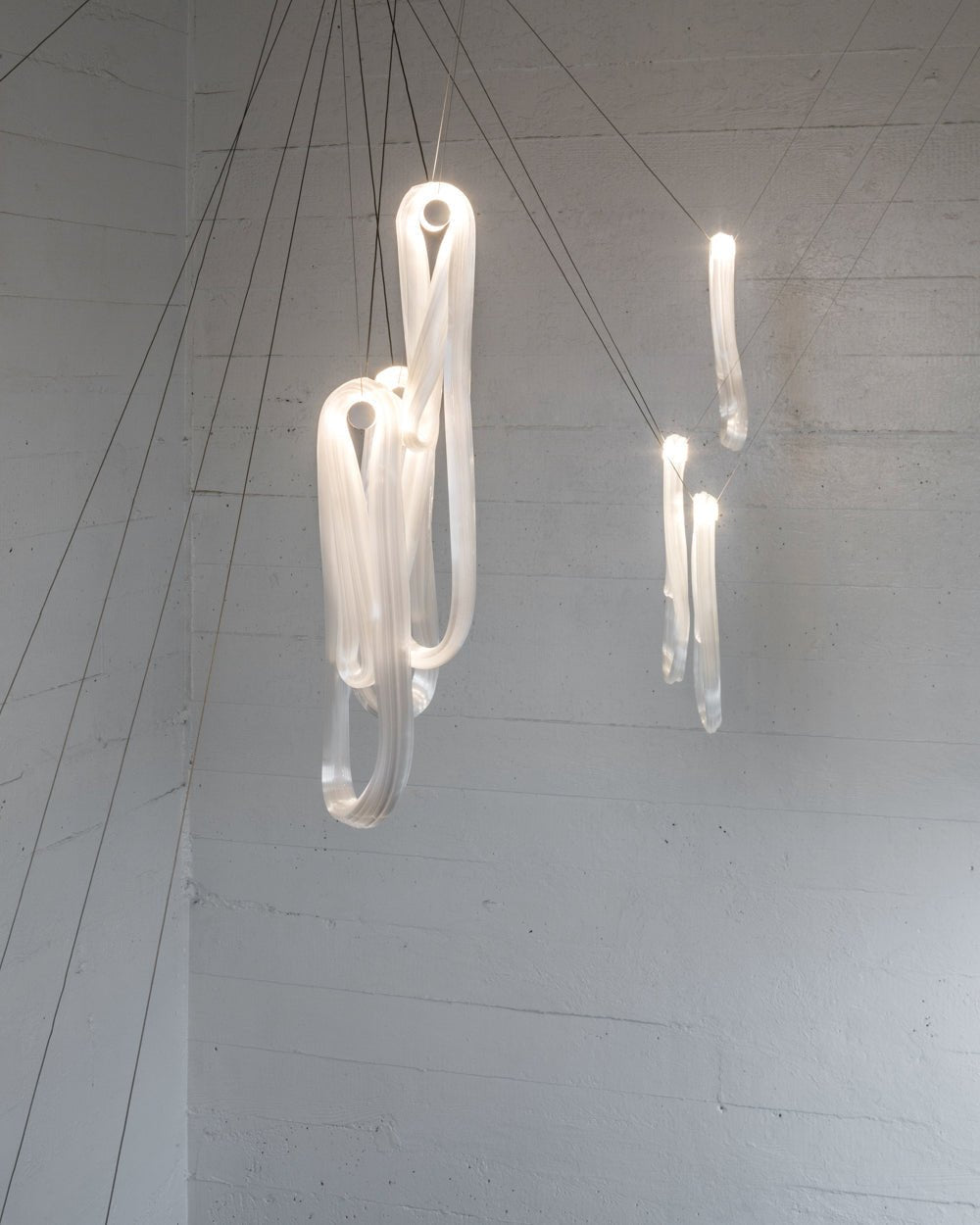 Pearlescent Modern Metal & Glass Chandelier