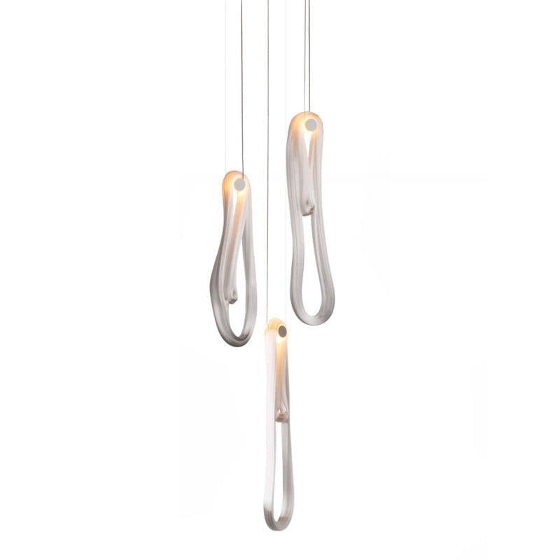 Pearlescent Modern Metal & Glass Chandelier