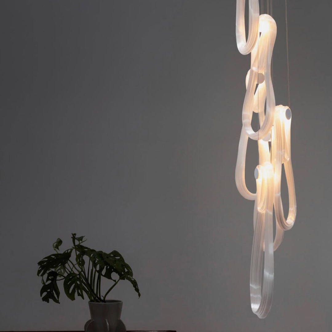 Pearlescent Modern Metal & Glass Chandelier