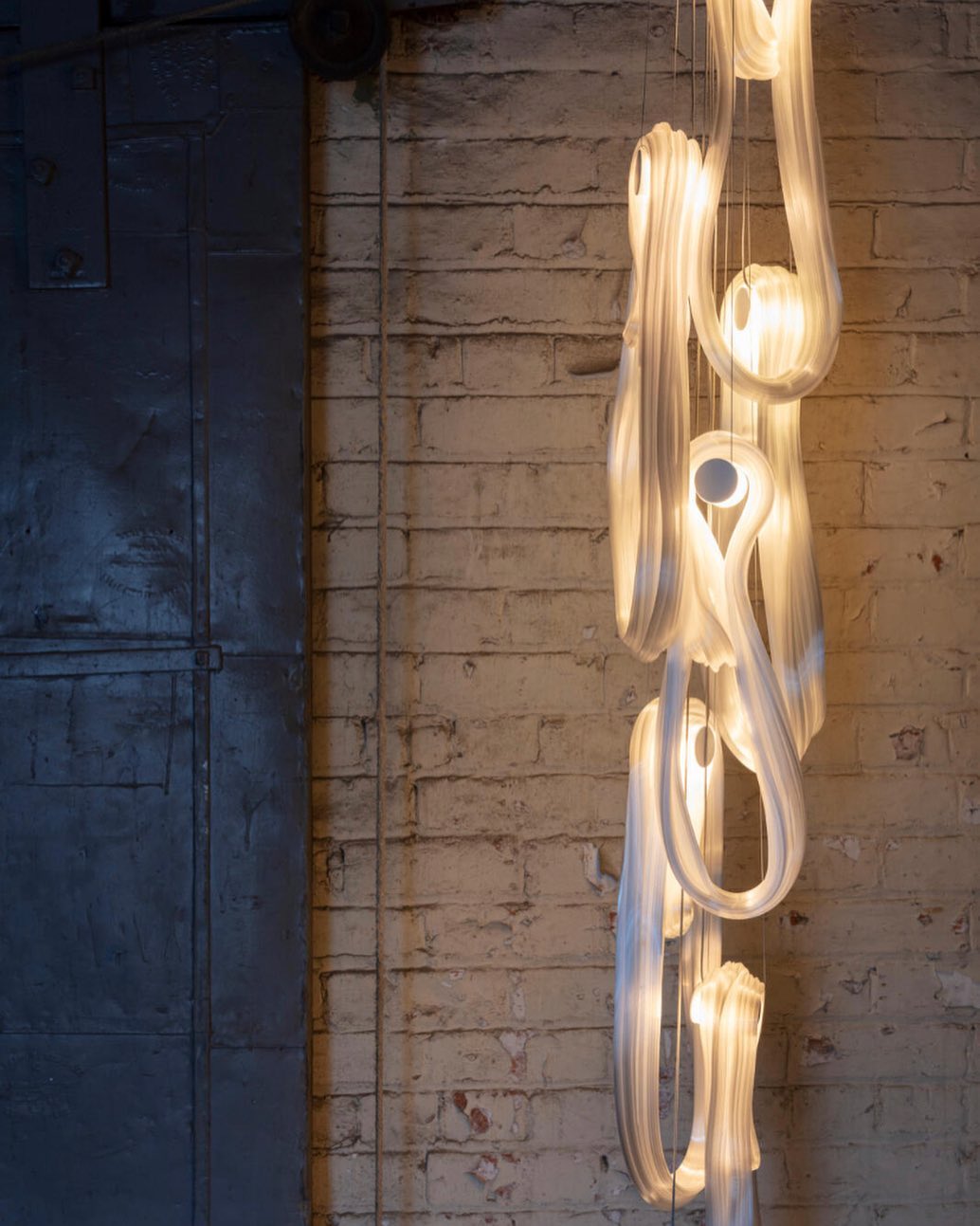 Pearlescent Modern Metal & Glass Chandelier