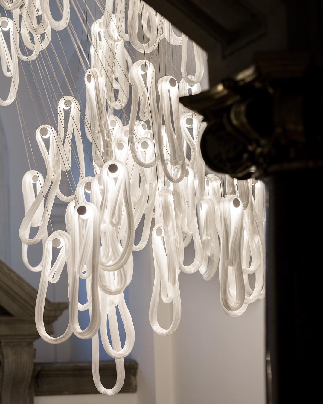Pearlescent Modern Metal & Glass Chandelier
