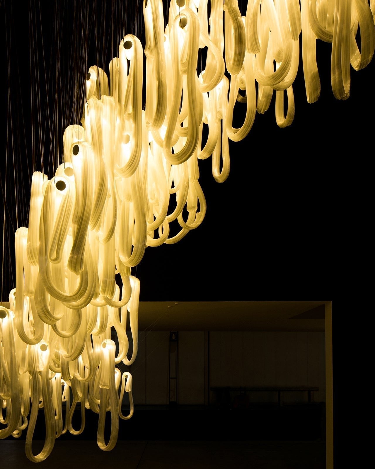 Pearlescent Modern Metal & Glass Chandelier