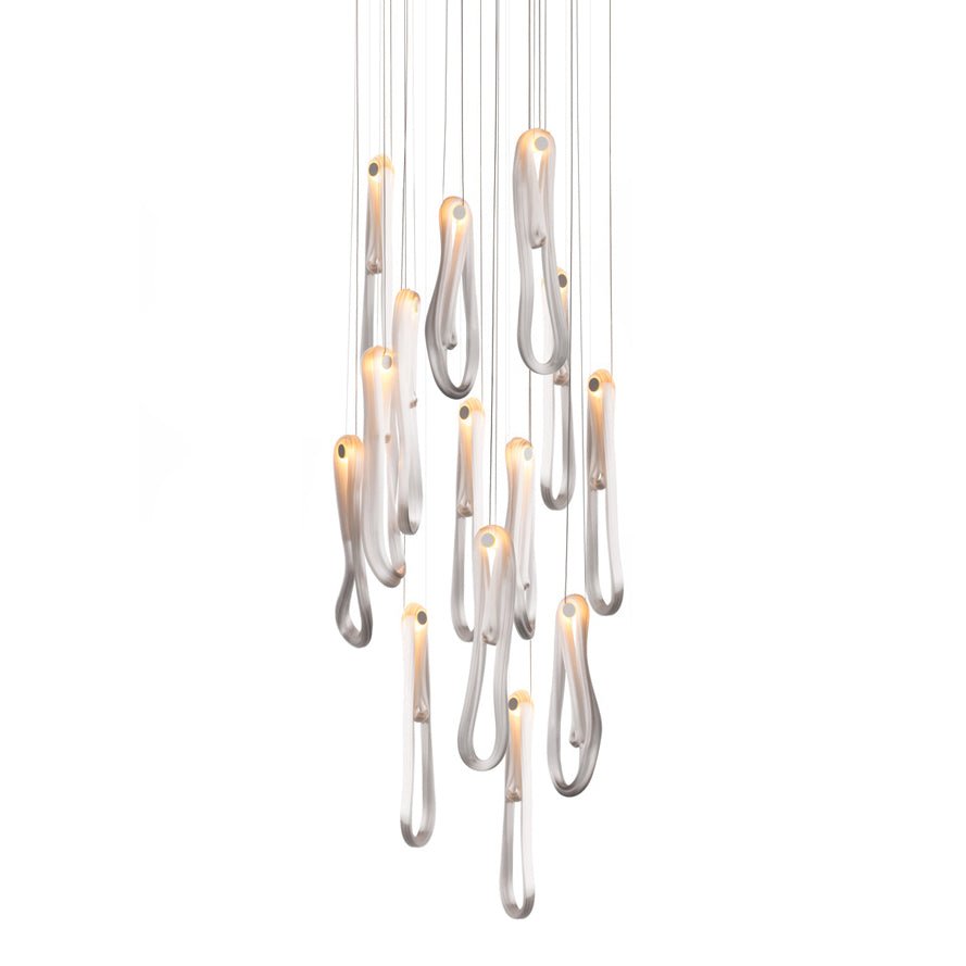 Pearlescent Modern Metal & Glass Chandelier