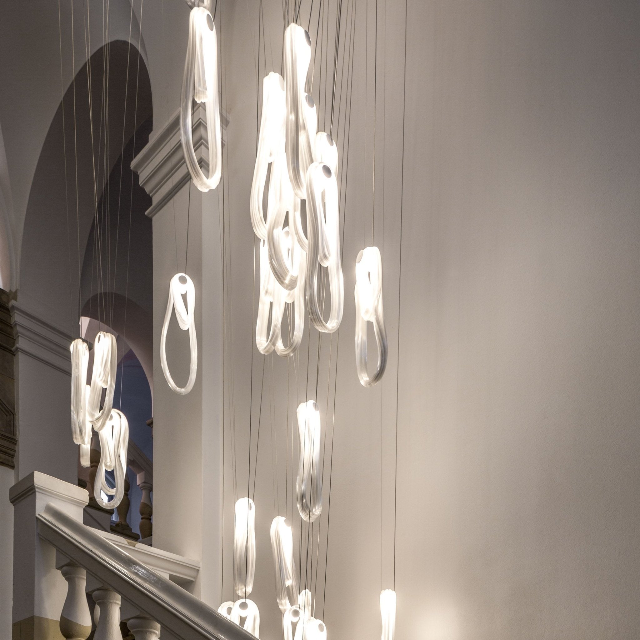 Pearlescent Modern Metal & Glass Chandelier