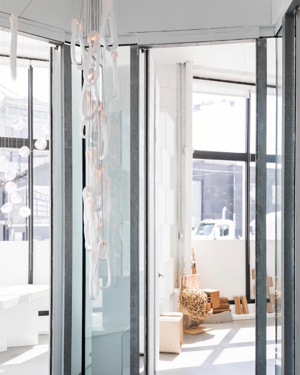 Pearlescent Modern Metal & Glass Chandelier