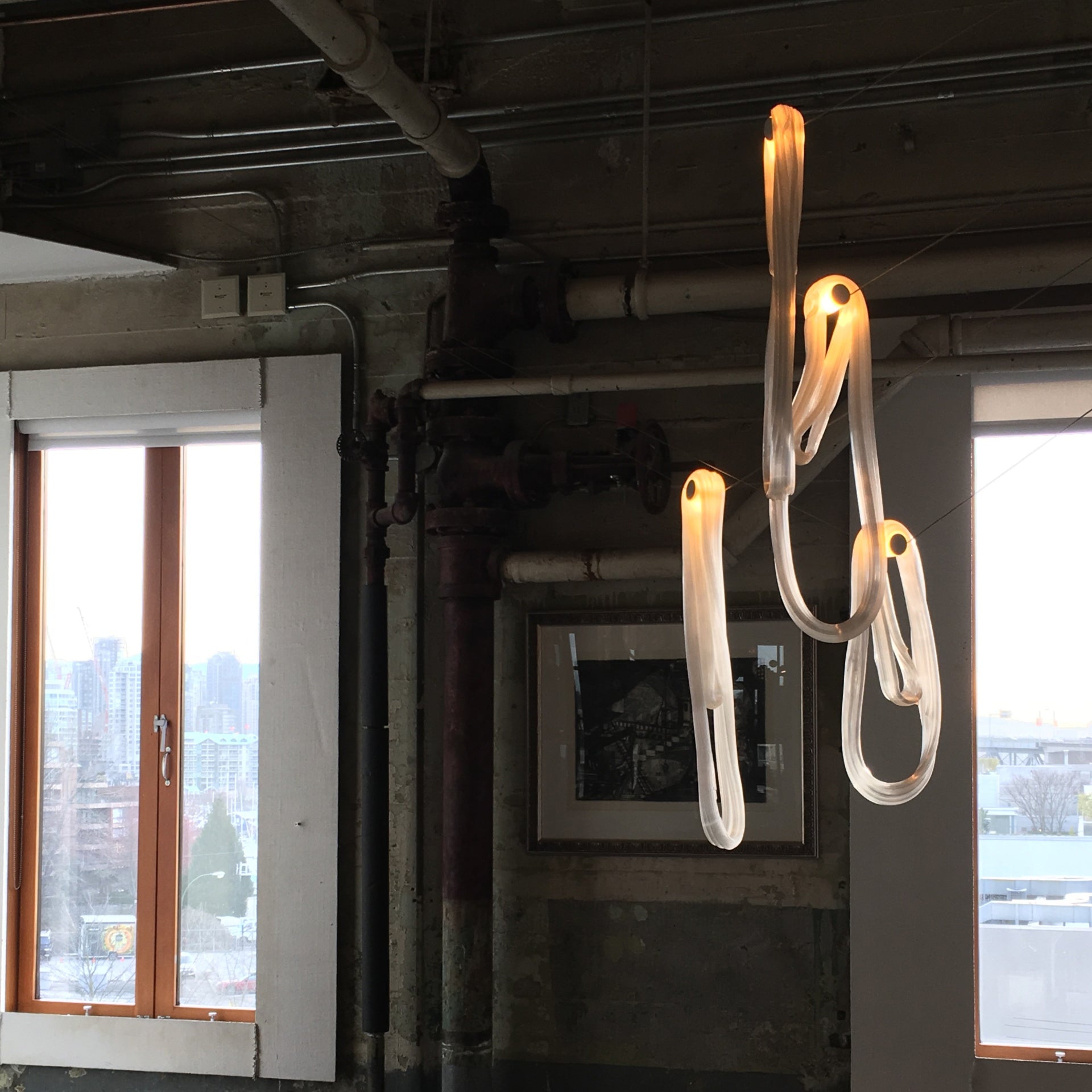 Pearlescent Modern Metal & Glass Chandelier