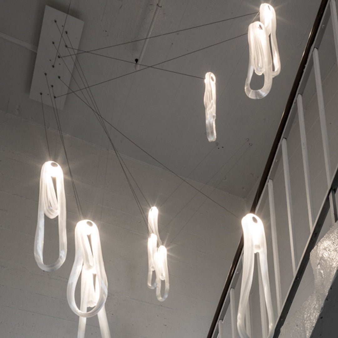 Pearlescent Modern Metal & Glass Chandelier