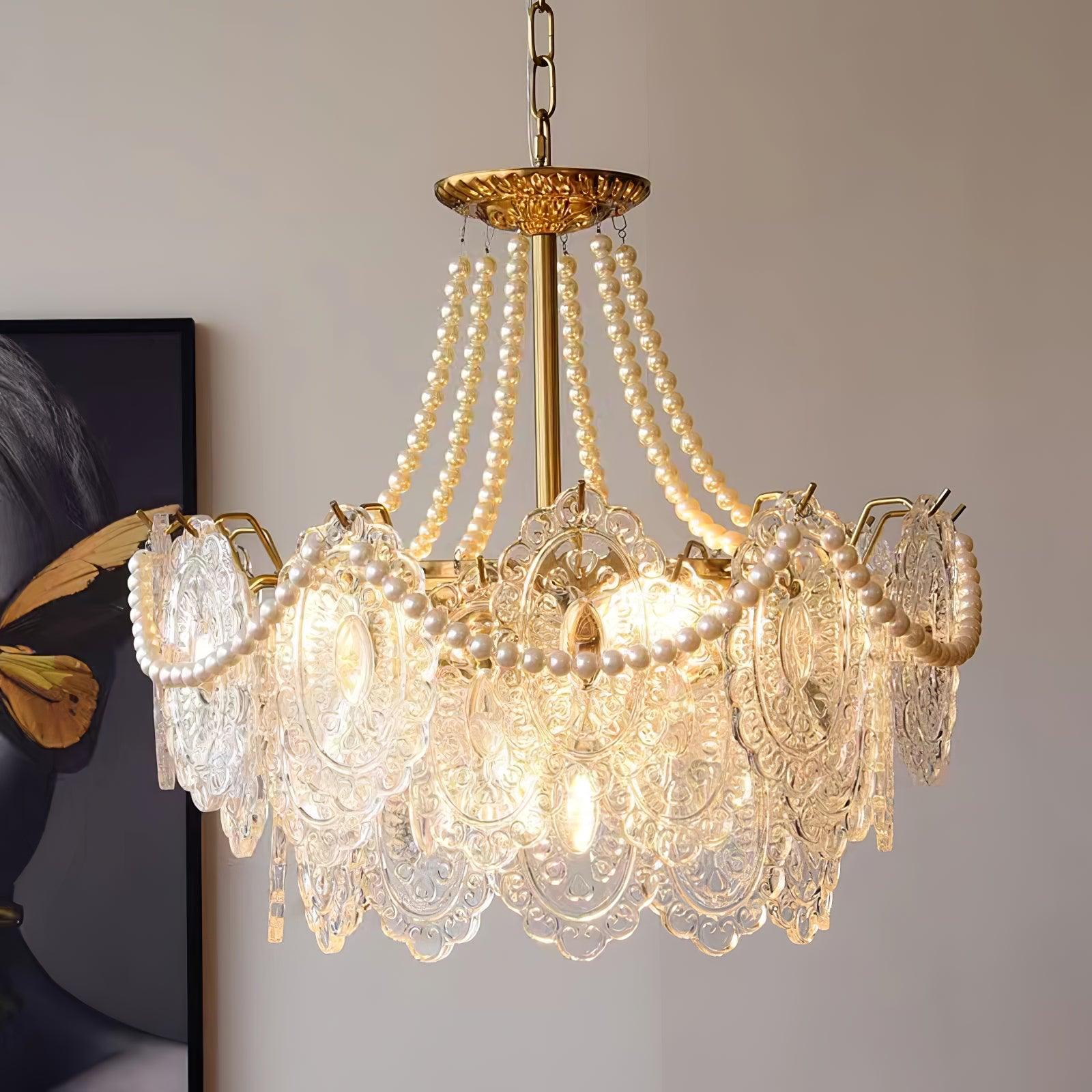 Lustra Chandelier Pearls Glass Luxury - Letslighting