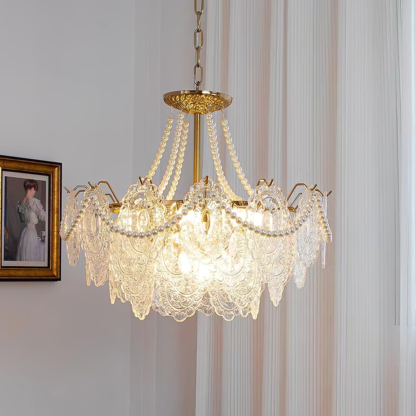 Lustra Chandelier Pearls Glass Luxury - Letslighting