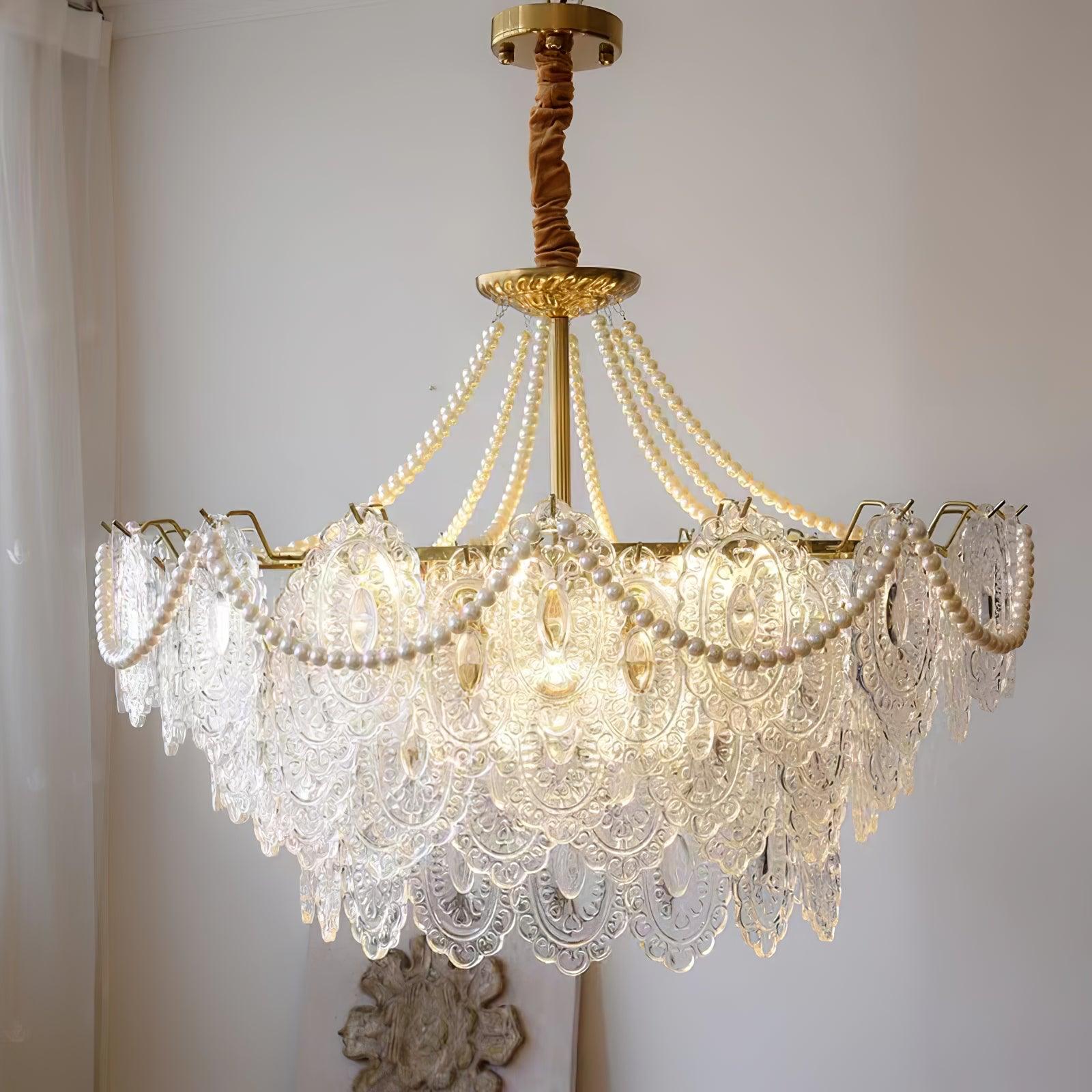 Lustra Chandelier Pearls Glass Luxury - Letslighting