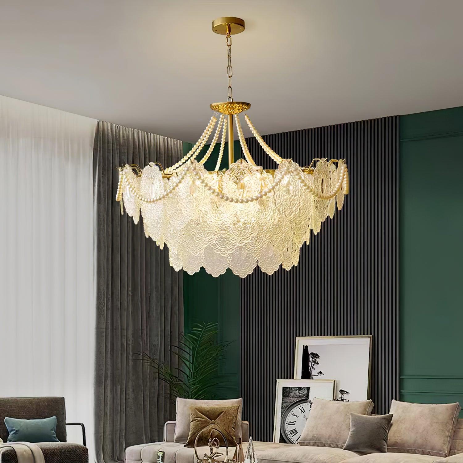Lustra Chandelier Pearls Glass Luxury - Letslighting