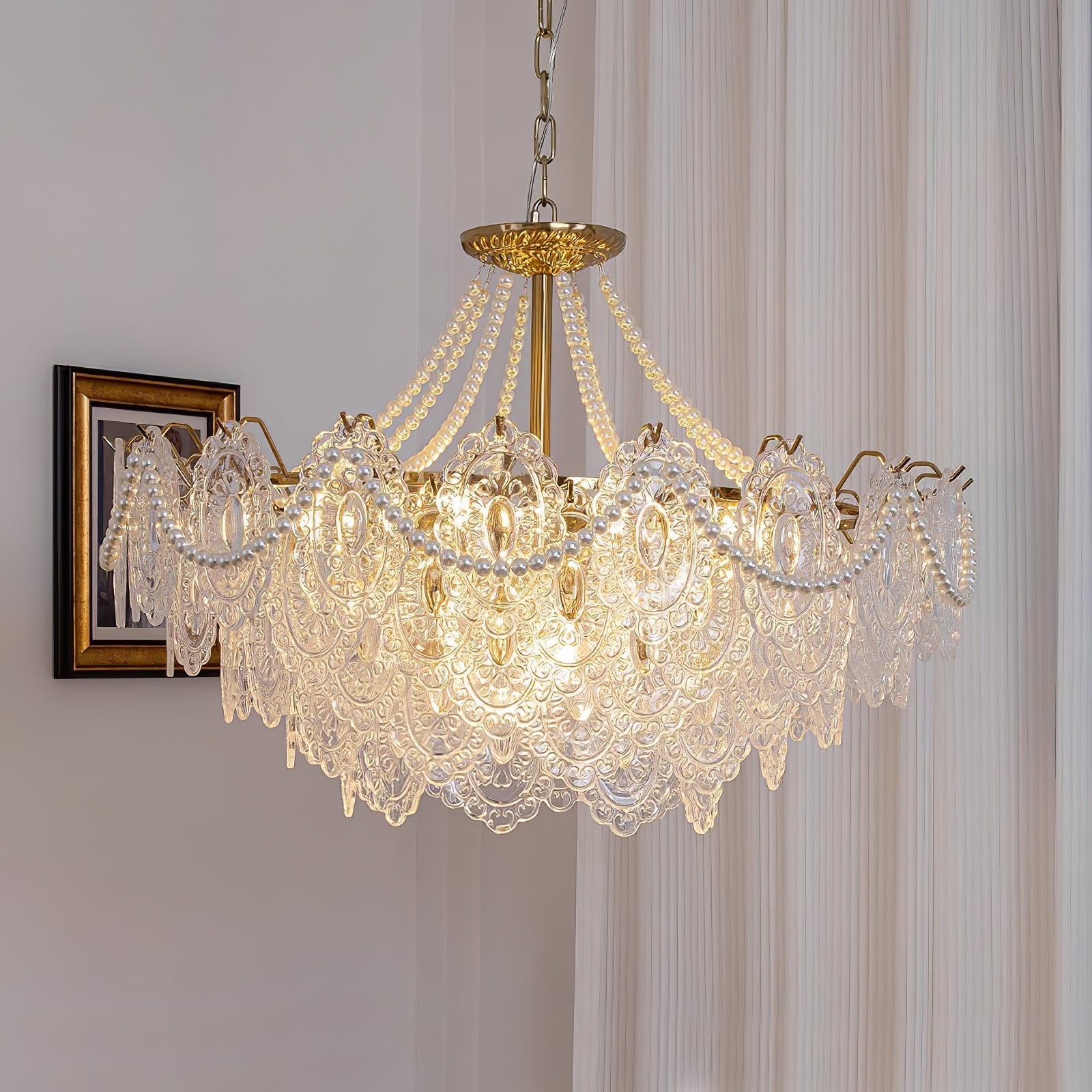Lustra Chandelier Pearls Glass Luxury - Letslighting