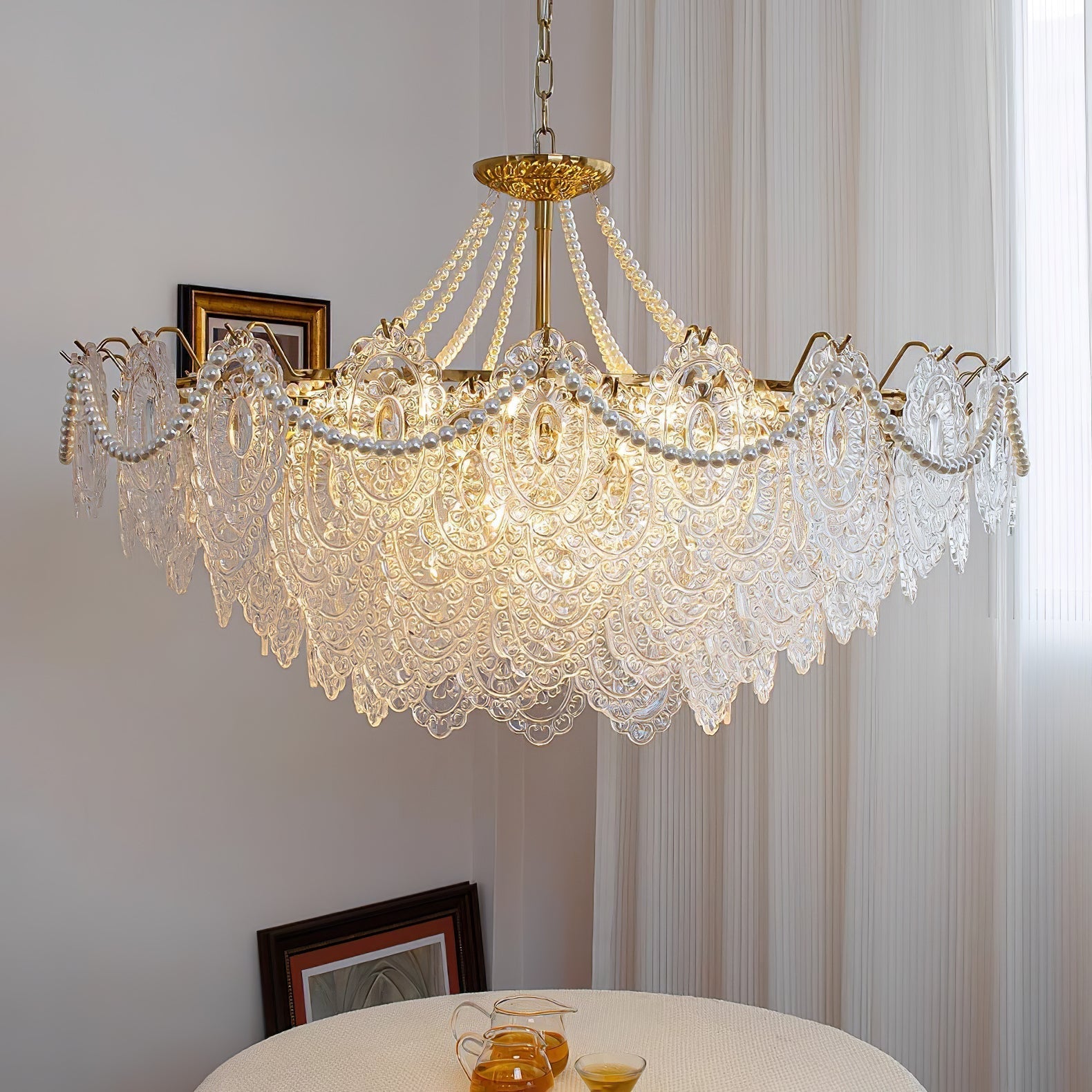 Lustra Chandelier Pearls Glass Luxury - Letslighting