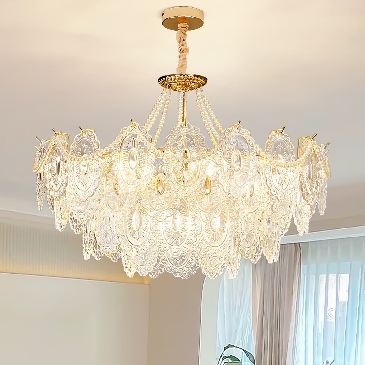 Lustra Chandelier Pearls Glass Luxury - Letslighting