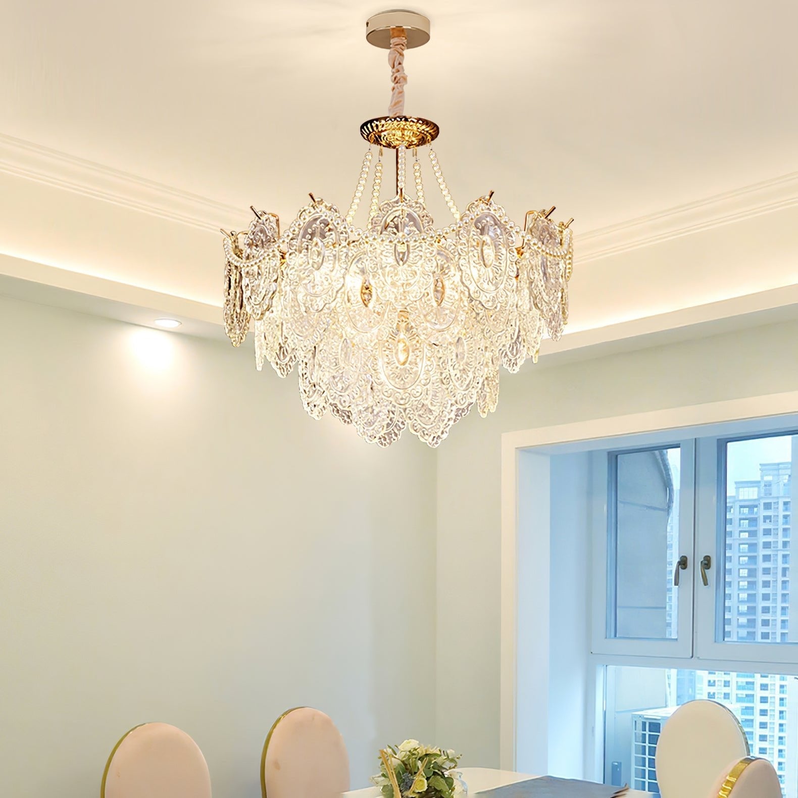 Lustra Chandelier Pearls Glass Luxury - Letslighting