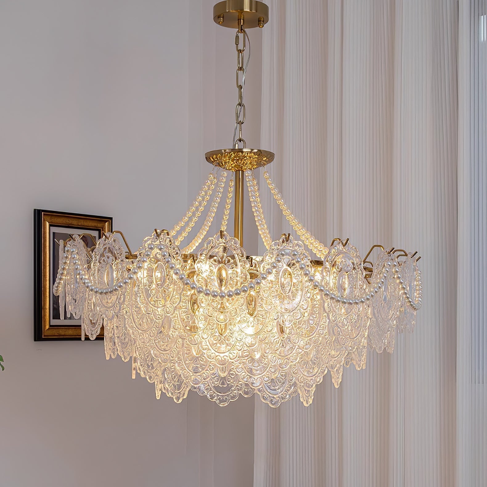 Lustra Chandelier Pearls Glass Luxury - Letslighting