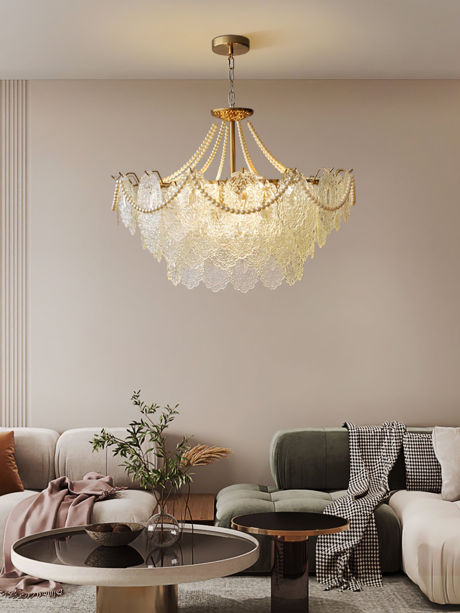 Lustra Chandelier Pearls Glass Luxury - Letslighting