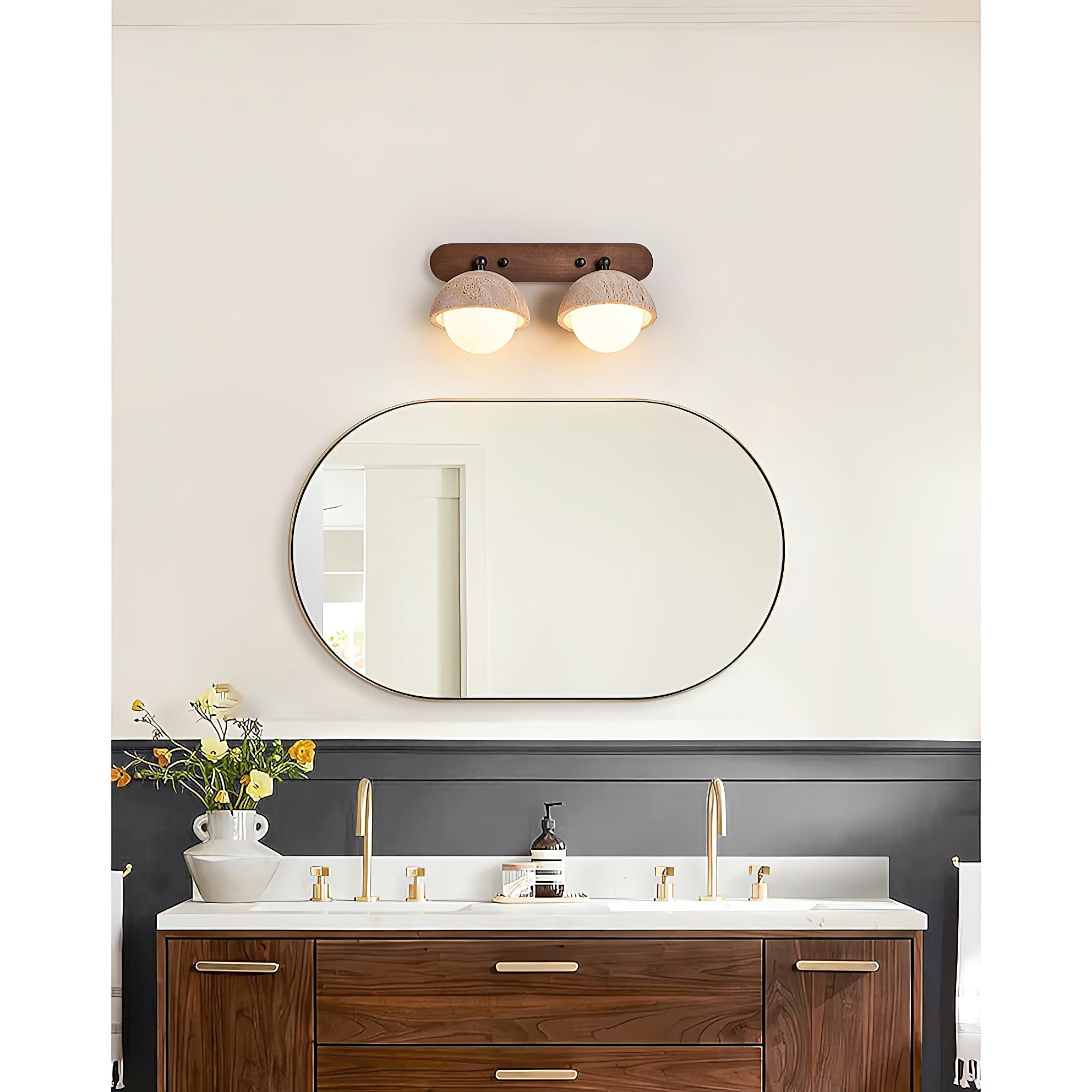 Vodora Modern Minimalist Wood Travertine Wall Sconce Wall Lamp - Letslighting