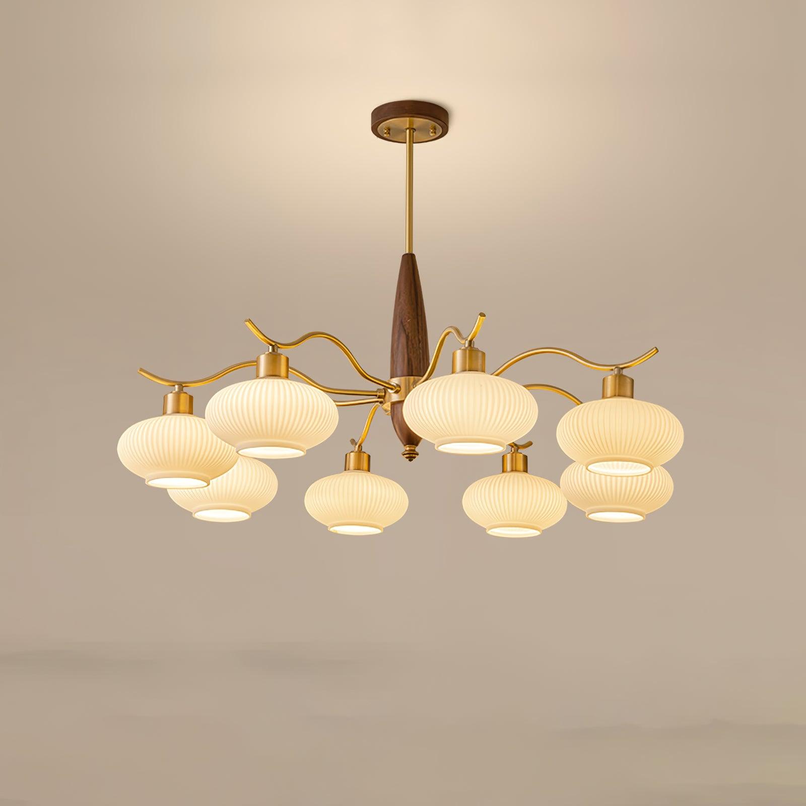 Cavien Brass and Walnut Chandelier - Letslighting