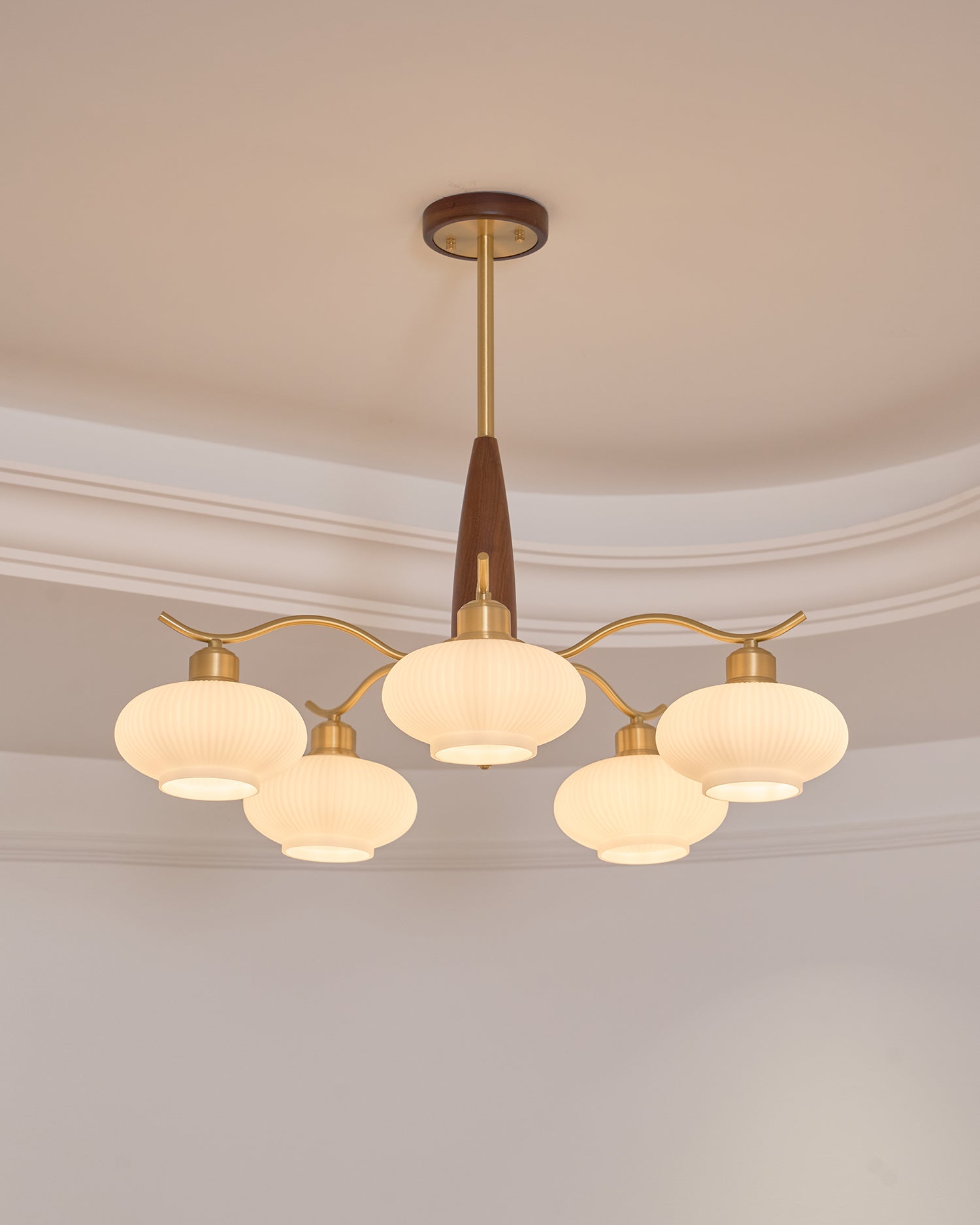 Cavien Brass and Walnut Chandelier - Letslighting