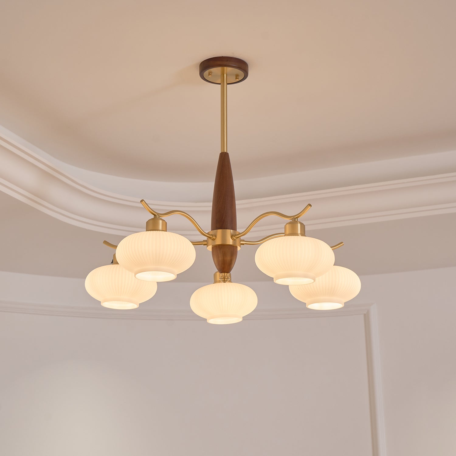 Cavien Brass and Walnut Chandelier - Letslighting